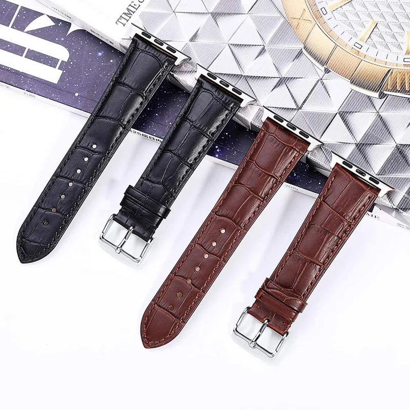 Animal Skin Genuine Leather Watch Strap 38mm 40mm 42mm 44mm Band for Iwatch Apple Smart Watch Wrist Belt Green Pink White Color