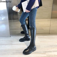 2022 winter motorcycle boots women luxury designer knee high booties cross strap bootties fashion zippers long botas de mujer