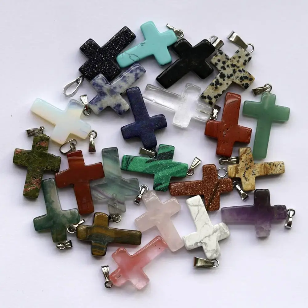 ASHMITA натуральный кварцевый каменный крест кулон ожерелье женщины мужчины