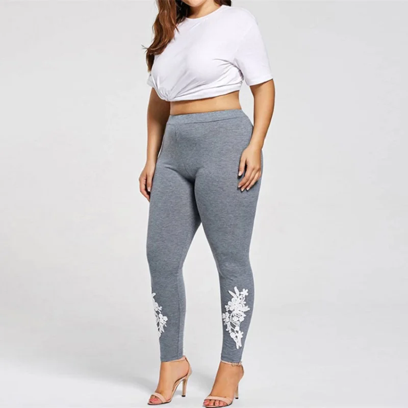 Женские кружевные леггинсы с аппликацией высокой талией для фитнеса однотонные