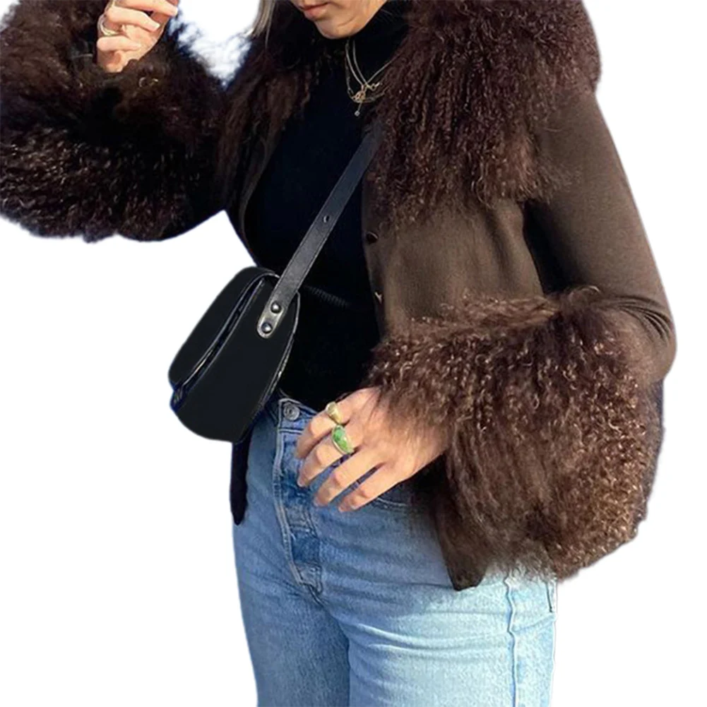 Женский однобортный Кардиган с меховой отделкой элегантный свитер длинным