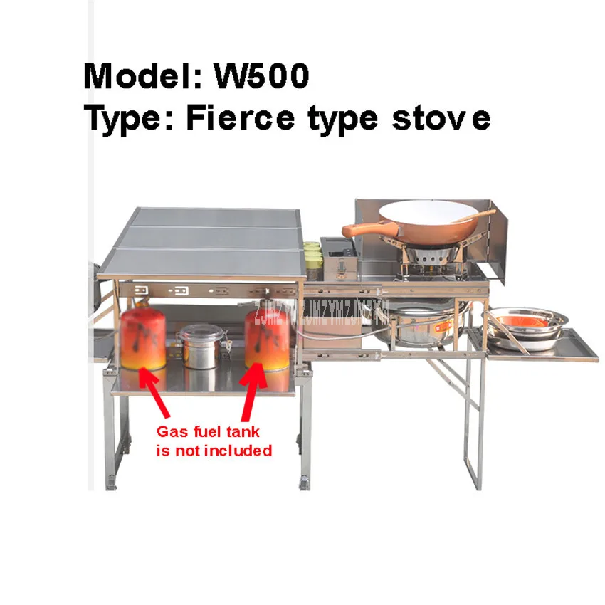 Verkaufen W500 2-5 Person Außen Mobilen Küche Faltbare Edelstahl Kochen Schreibtisch Wandern Camping Gasherd Herd Herd + Windschutzscheibe