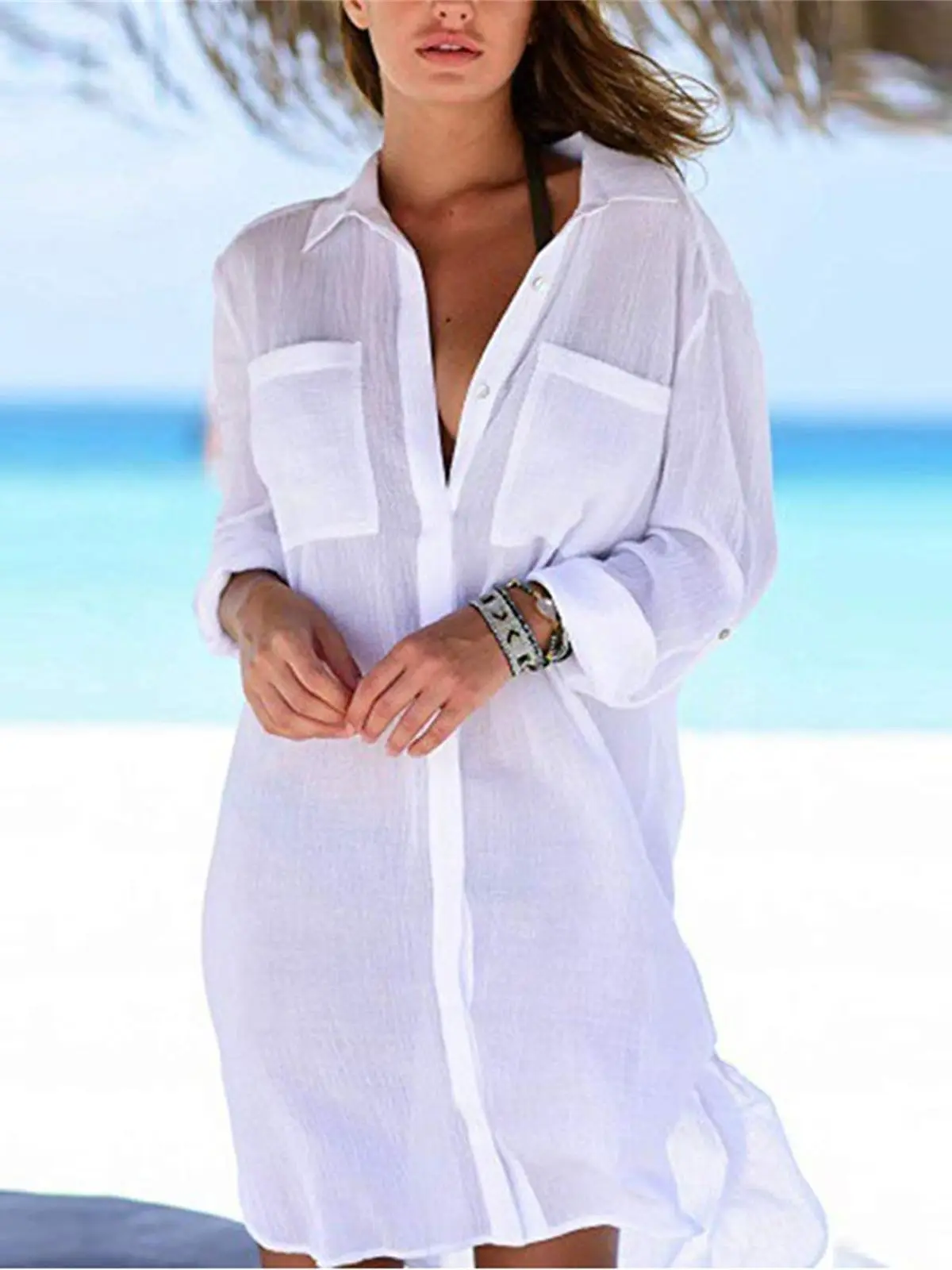 Clearance Sunfei Womens Beach Multifunction Solid Cover up Sarong Swimsuit Cover-up Smock Dress