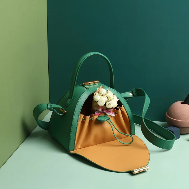 Green Сумки из натуральной кожи, роскошная брендовая сумка, женская сумка-тоут, полукруглая женская сумка через плечо, винтажная сумка через плечо - Цвет: Green