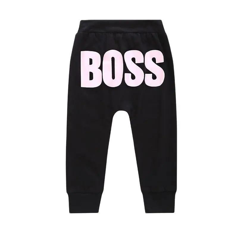 

Cotton Black Baby Harem Pants for Boys and Girls BOSS Letter Sweatpants Children's Bell Bottom Pant Kids Leggings 1 To 4 Years