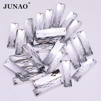 junao 100pcs 726mm clear white color sewing rhinestones rectangle crystal stones sew on acrylic gems for diy needlework crafts