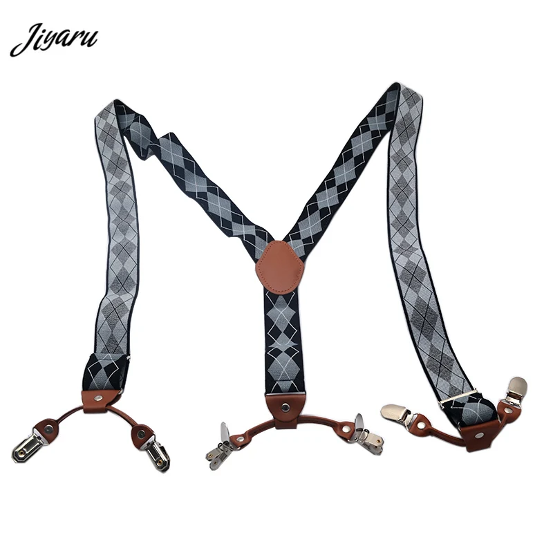 6 зажимов мужские подтяжки y образные жаккардовые эластичные регулируемые брюки