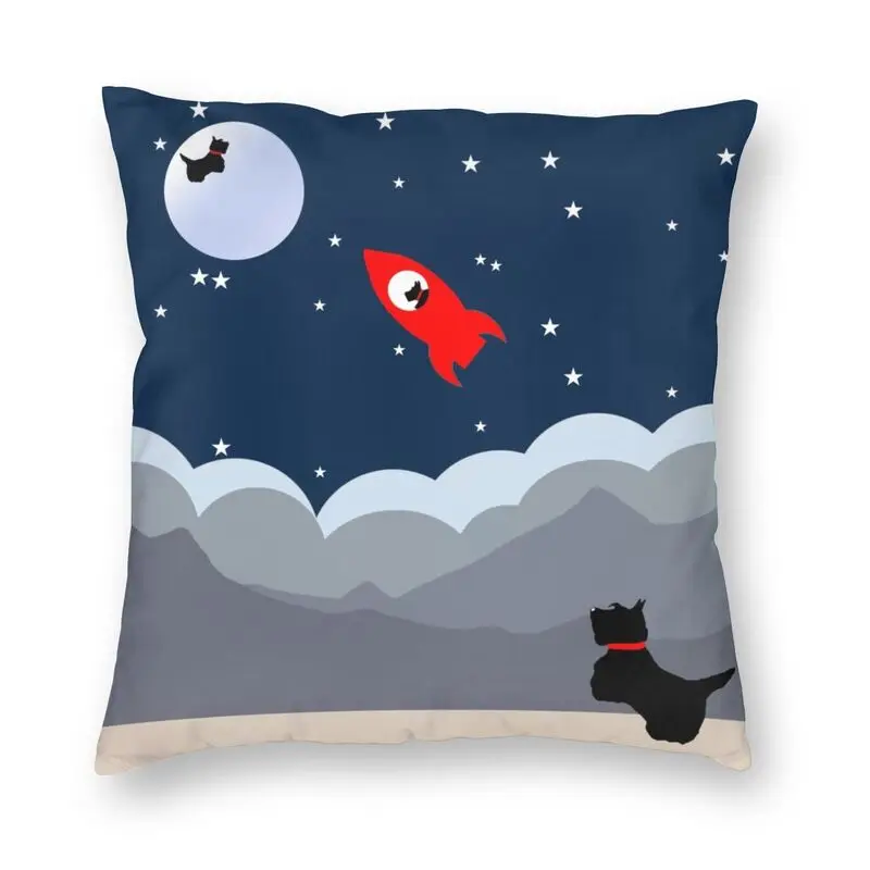 

Scottie Dog Moon And Rocket Throw Pillow Cover Home Decor Square Cartoon Scottish Terrier Cushion Cover 45x45cm for Living Room