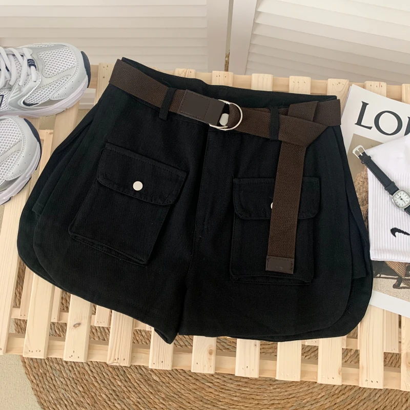 

2021 Summer New Fashion All-match High Waist Slimming Tooling Split Casual Shorts Wide Leg Hot Pants with Belt