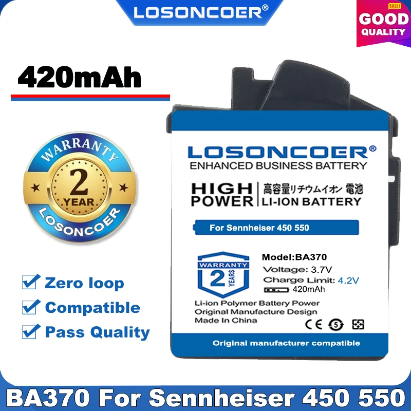 100% оригинал LOSONCOER 420mAh аккумулятор BA370 для Sennheiser 450 550 MM400 PX210BT PX360 360BT PXC310 ~ в