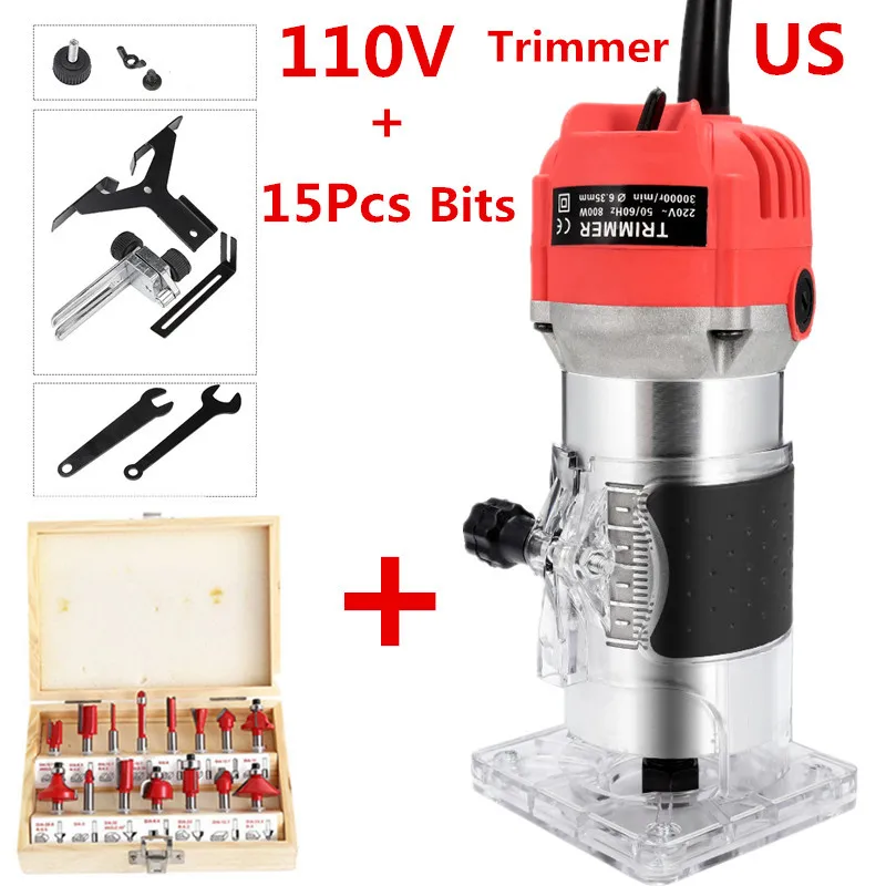 800W 110V no Case 800 Вт 30000 об/мин деревообрабатывающий электрический триммер фрезерование древесины гравировальный долбежный обрезной станок ручная машинка для резки дерева маршрутизатор - Цвет: 800W 110V no Case