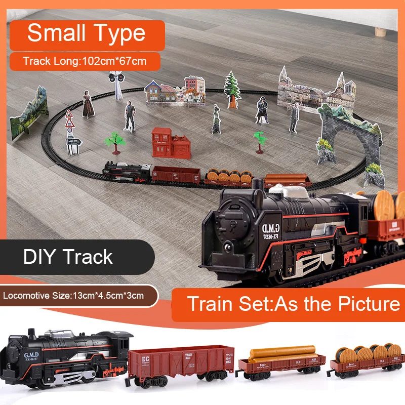 T0002Small Электрический игрушечный поезд рельсы с дистанционным управлением модель поезда комплект поездов динамический паровой Радиоуправляемый поезд набор имитационная модель игрушечный набор - Цвет: T0002Small