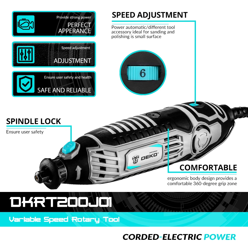 DEKO DKRT200J01 Series 220V Variable Speed Electric Drill Mini Grinder Rotary Tool for Grinding/Cutting/Wood Carving/Sanding | Инструменты