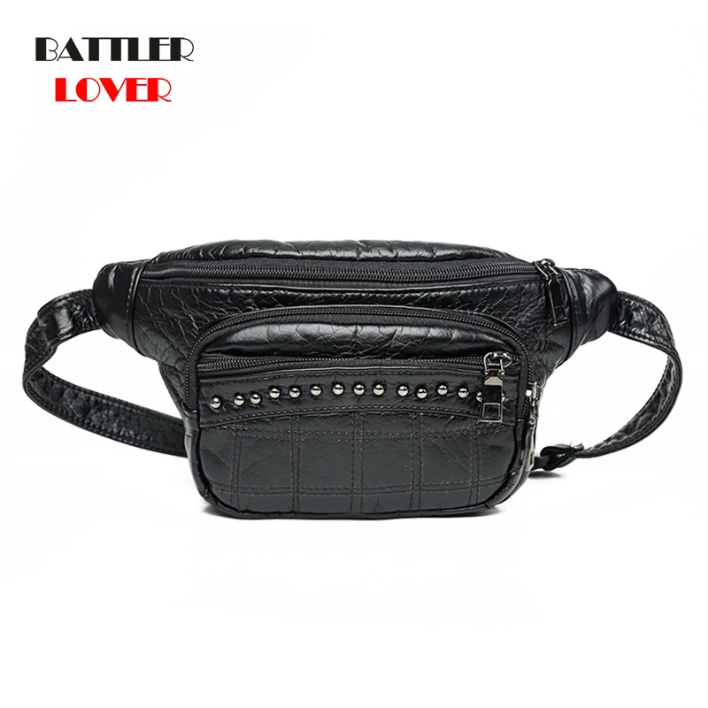 

Women Rivet Chest Bags Shoulder Crossbody Purse Brand Designer for Female Leather Waist Pack Sling Phone Fanny Steampunk Totes
