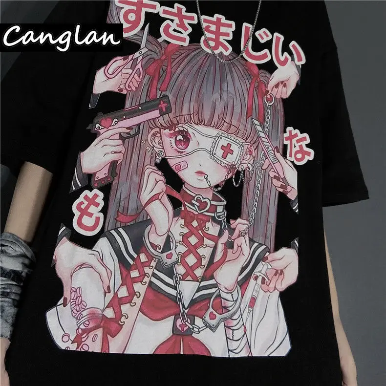 Готическая графическая футболка для женщин женская летняя Harajuku с коротким