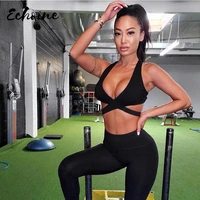 women sexy low chest bandage crop top tank skinny elastic leggings gyms yogaings two pieces set active workout tracksuit outfits