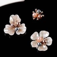 10 pcs christmas rhinestone pearls flower buttons for wedding decoration material brooch hair bow diy jewelry craft accessories