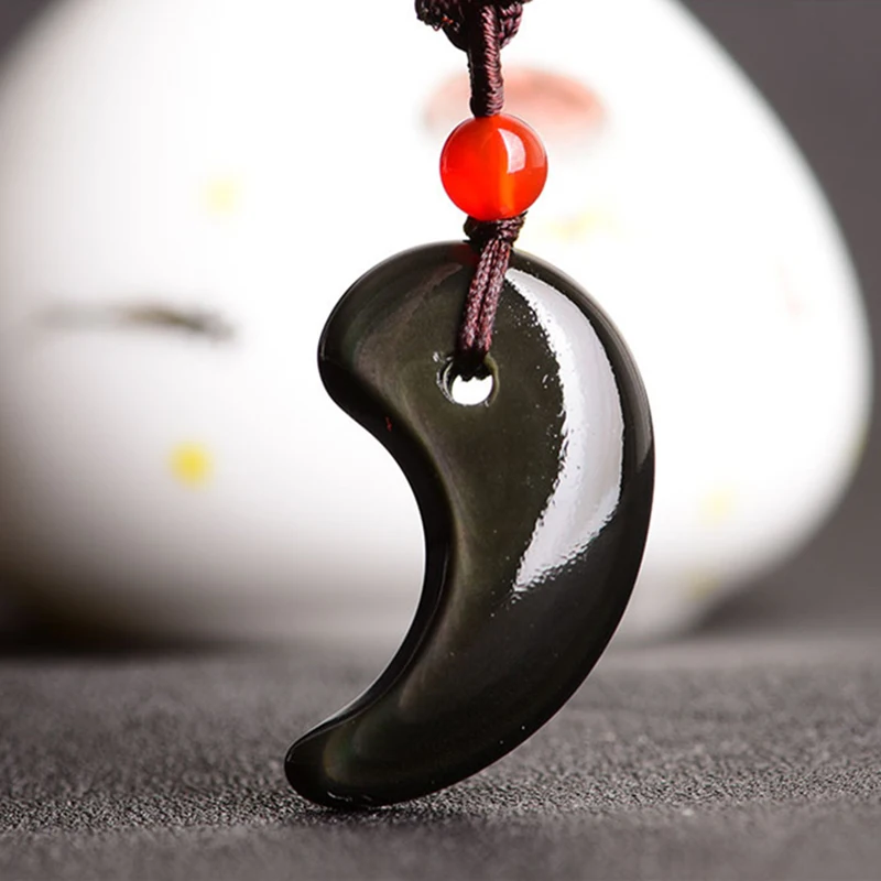 Natural Obsidian Pendant Tai Chi Necklace Magatama Agate Lucky Amulet Jade Jewelry Gift Men Women | Украшения и аксессуары