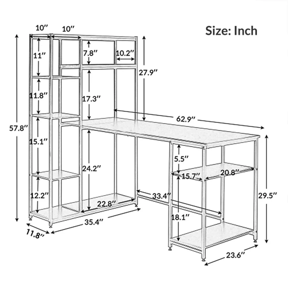 

Office Computer desk with multiple storage shelves Modern Large Office Desk with Bookshelf and Storage Space