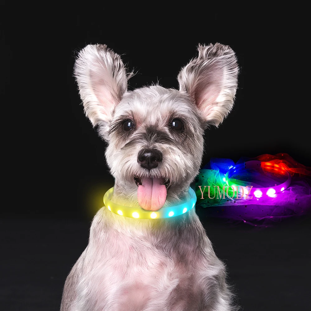 

2020 Horse Race Lamp LED Dog Collar Hi-Tech 14 Modes Flash Collar for Dogs USB Charging Anti-Lost Silicone Necklace Pet products