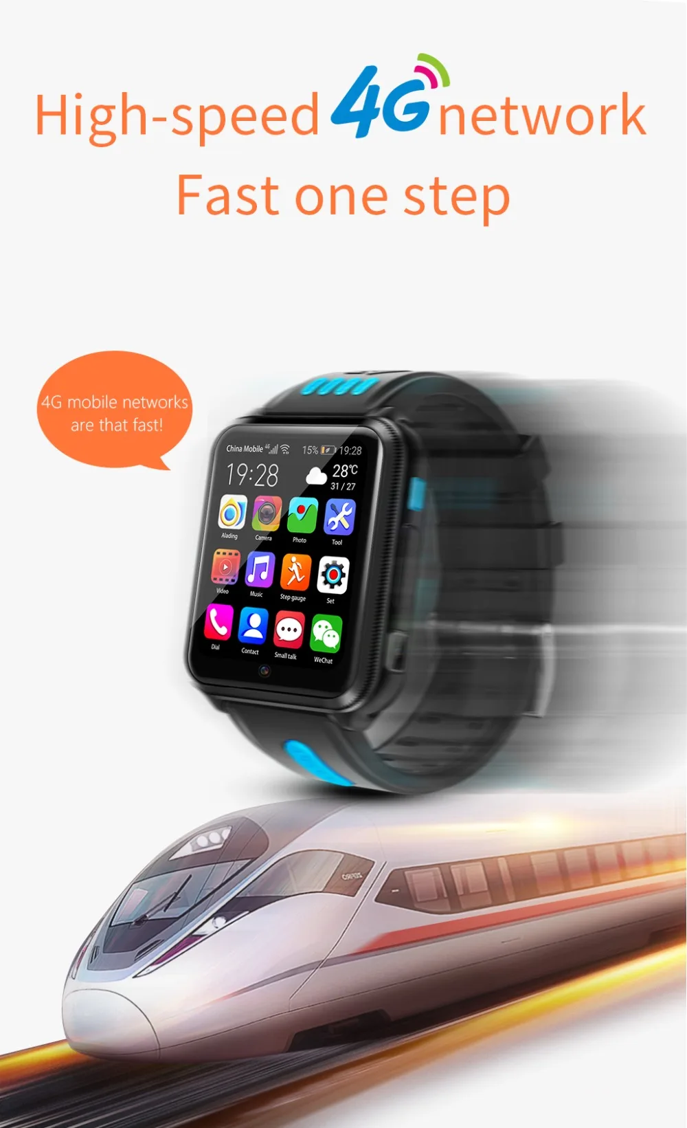 4G Смарт-часы Android GPS Bluetooth Wi-Fi 1,54 дюймов экран 1080 мАч большой аккумулятор 4 Гб 4 ядра чип-камера 200pix