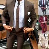 2021 classic brown mens suit comfortable wedding dress for men groom tuxedo 2 pieces slim fit mens suits jacket pants set