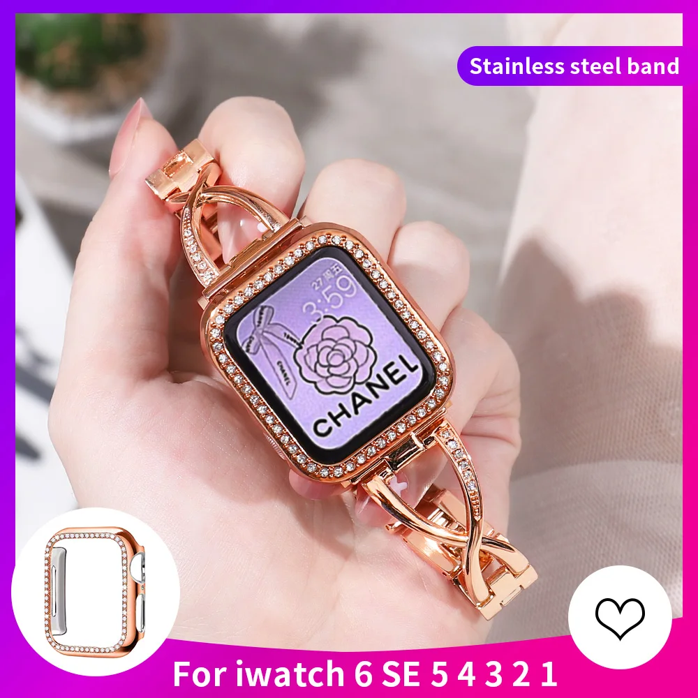 Бриллиантовый ремешок + чехол для Apple Watch Band Ladies 38 мм/42 мм/40 мм/44 мм на iWatch Series 6 Se 54321