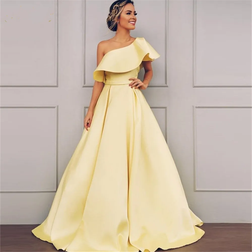 

Prom Dresses 2020 A Line One Shoulder Ruched Chiffon Evening Gown Belt big size