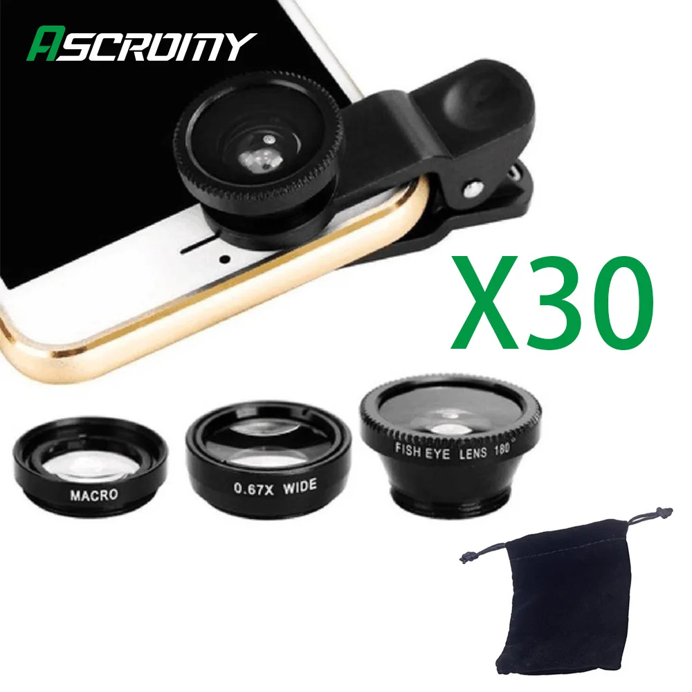 30 шт. широкоугольный Универсальный объектив рыбий глаз Макро Камера Lentes наборы