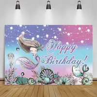 laeacco mermaid fish baby birthday party seabed shell pearl coral pattern photography background portrait customized backdrop