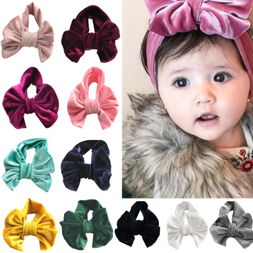 Бархатная повязка на голову с бантом Мягкая для девочек аксессуары