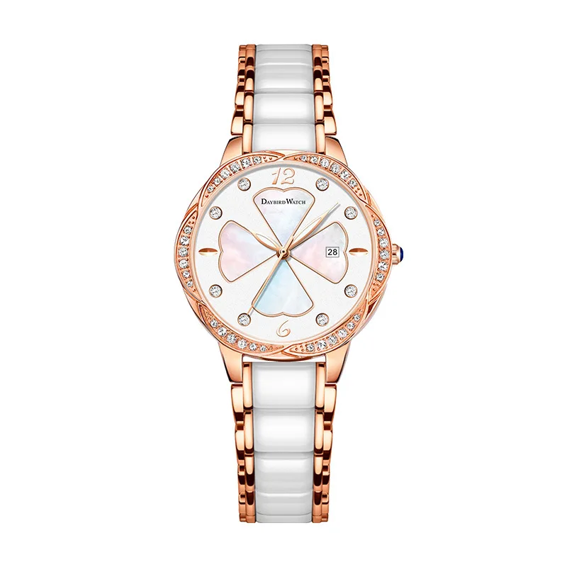 

2021 New Ladies Watch Clover Calendar Luminous Moisturizing Pearl Ceramic Fine Steel Watch Fritillary Diamond Watch