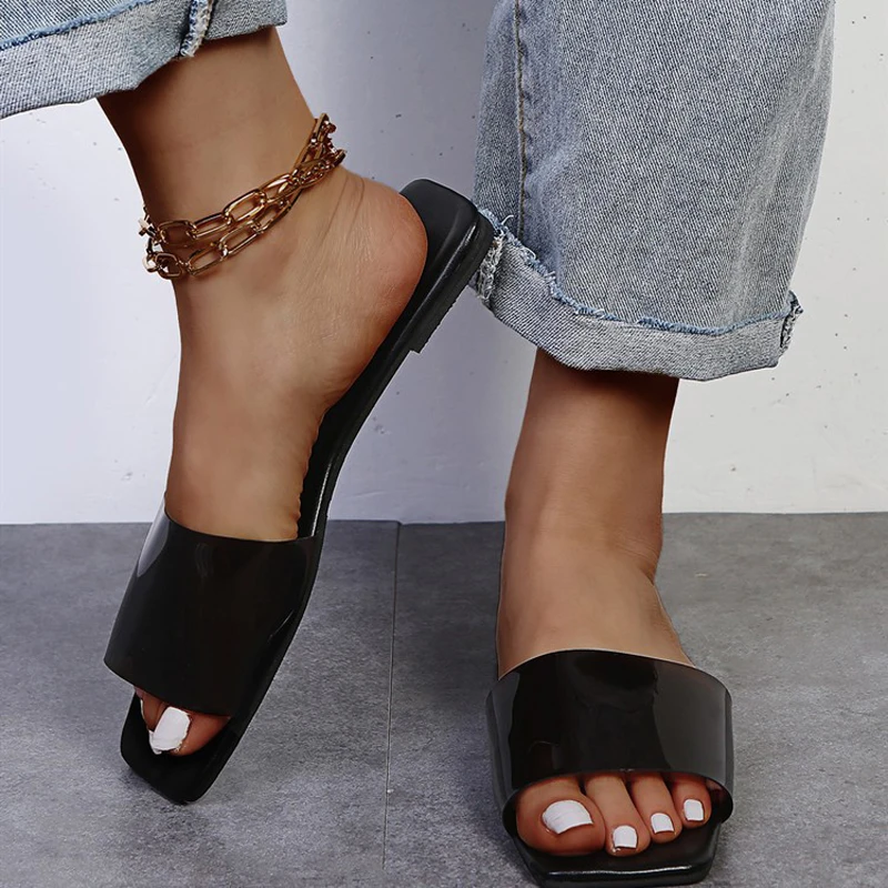 

2021 Summer Sandals Flat Open Toe Solid Color Slippers Outdoor Fashion Casual Beach Shoes Plus Size 43