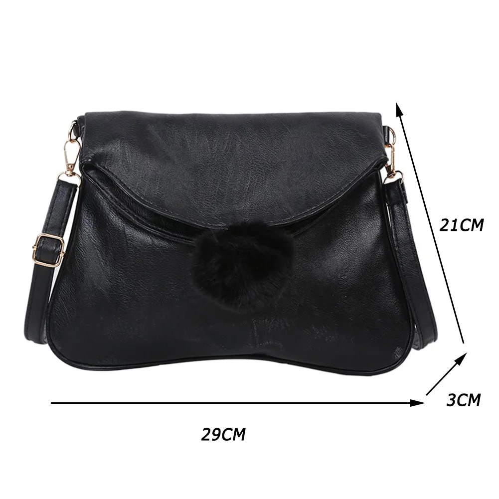 

Vintage Women Solid Color Messenger Handbag Portable Hairball PU Leather Shoulder Purse Lady Casual Street Daily Crossbody Bags