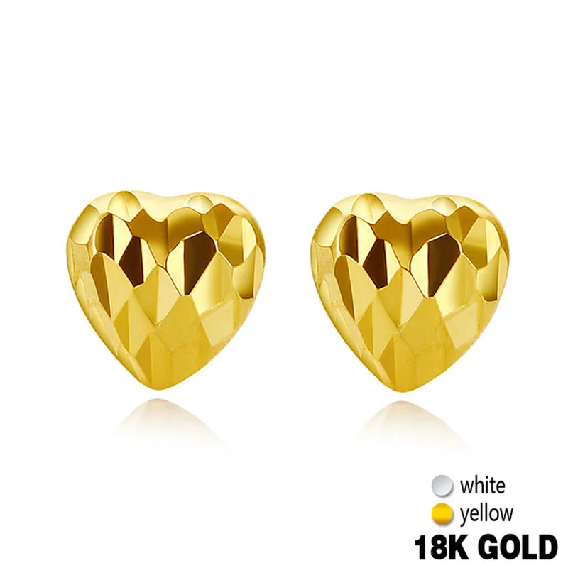Женские классические серьги-гвоздики в форме сердца из натурального золота 18 К