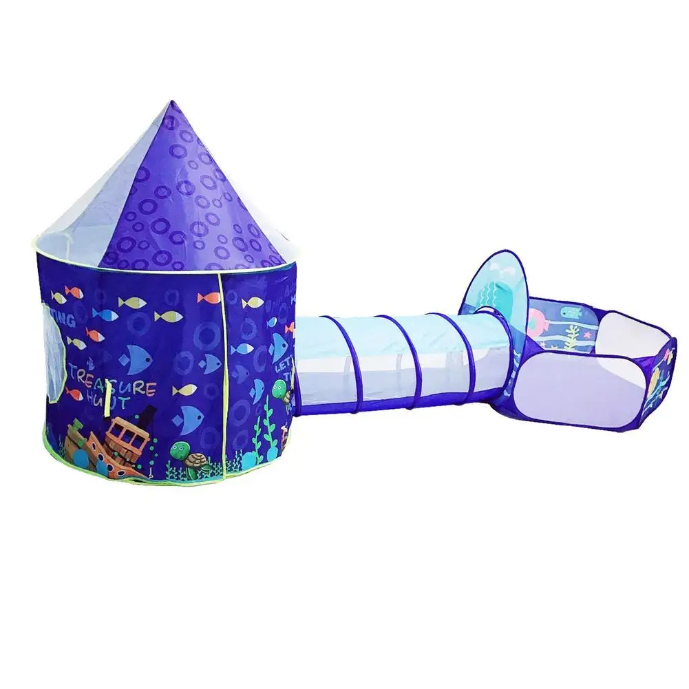 

Foldable Kids Play Tent 3 In 1 Blue Star Rocket Ship Play Tent Crawl Tunnel Kids Ocean Balls Pool Tent Playpen Tunnel Play House