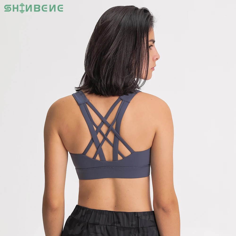 

SHINBENE HIGH IMPACT Stretchy Fitness Running Sports Bras Top Women Naked-feel Fabric Padded Workout Gym Brassiere Yoga Bras