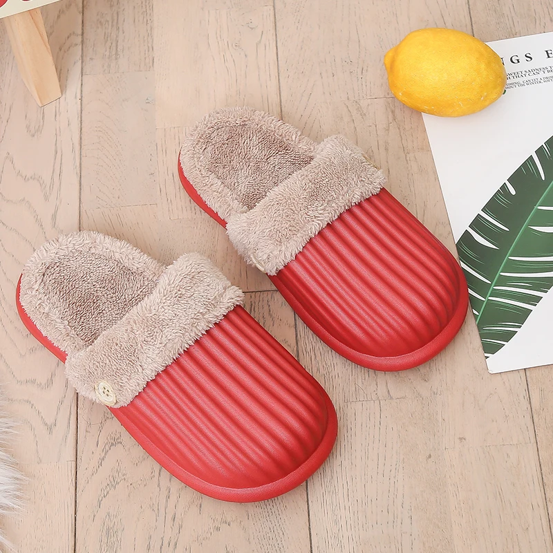 

New Men's and Women's Warm Cotton Slippers Simple Household Large Size Lovers Knitted Wool Cotton Slippers
