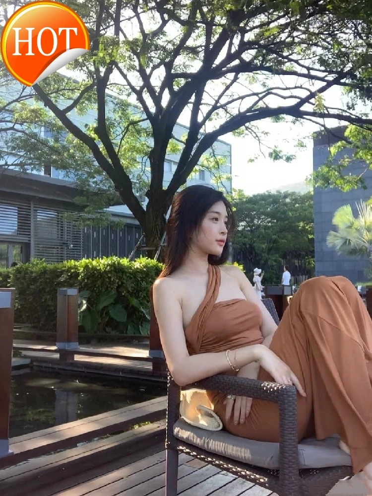 

Платье без бретелек, с разрезом, для отпуска, для частного пляжа