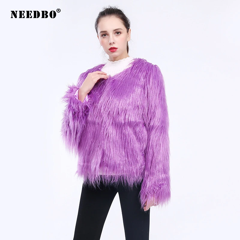 NEEDBO Faux Fur Coat Streetwear Autumn Winter Warm Faux Fur Jacket Coat Oversize Outerwear Female Fur Soft Fluffy jacket Women