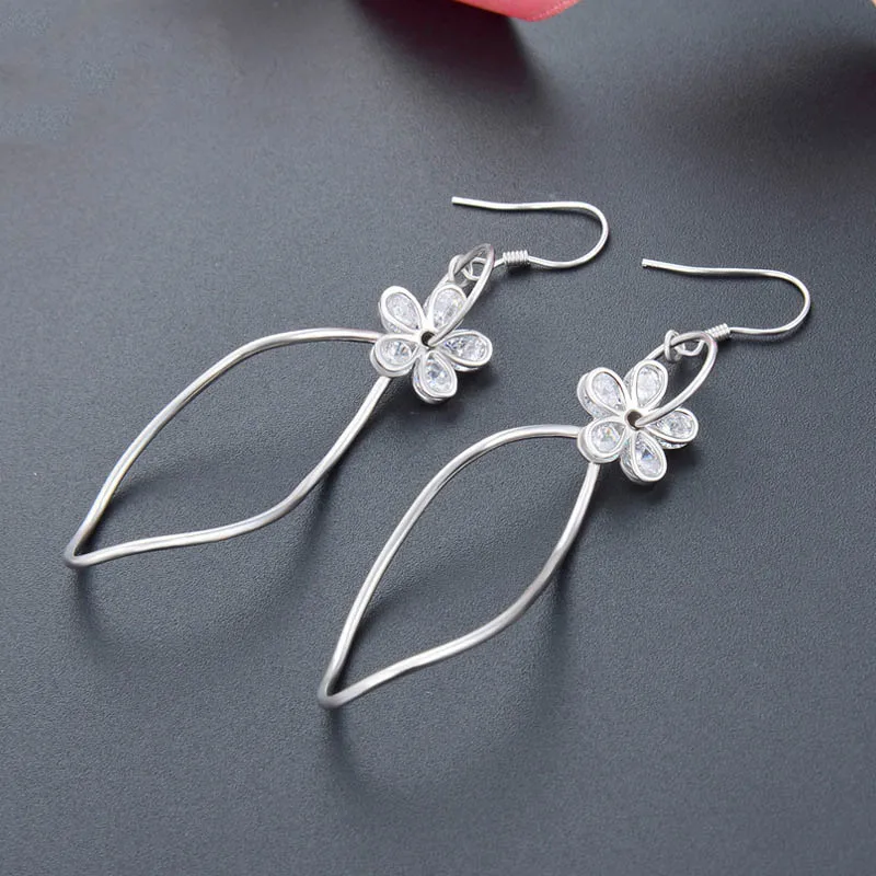 Bague Ringen Sterling Silver 925 Jewelry Sweet Flower Long Drop Earrings for Women Trendy Geometry Modelling Engagement | Украшения и