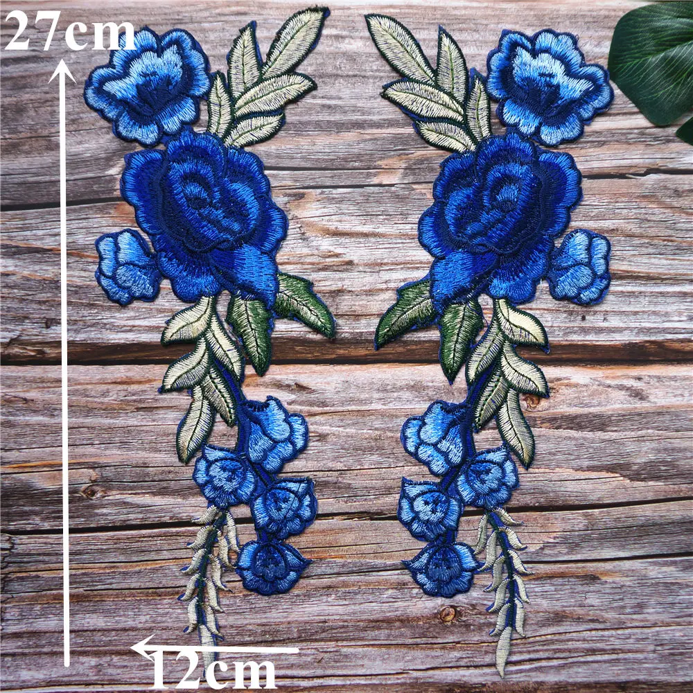 2 шт. королевские синие розы пришить железные нашивки Вышитые свадебное платье