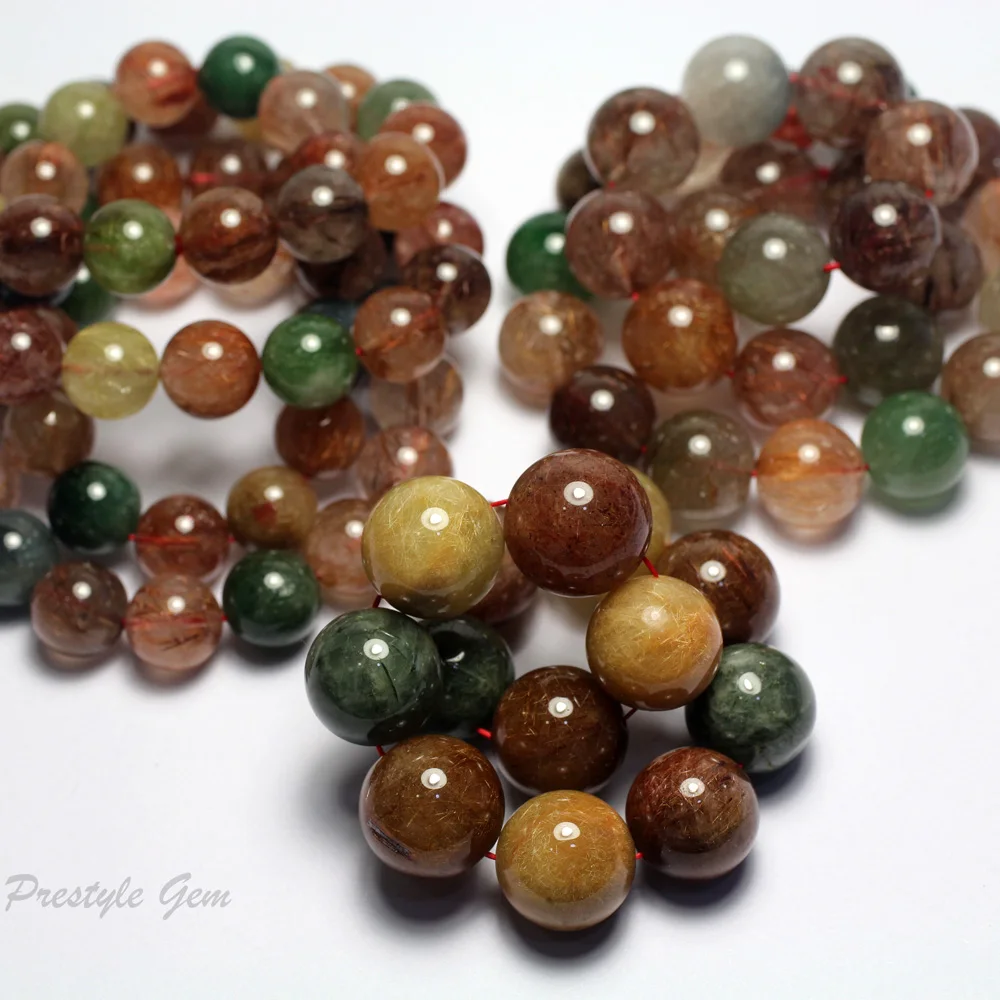 Meihan (1 браслет) натуральный бразильский красочный рутилированный кварц 14-15 мм