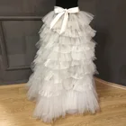 Юбка из тюля белого цвета, пышная юбка в пол с оборками, длинная юбка с бантом на талии, многоярусная юбка, гофрированные длинные юбки