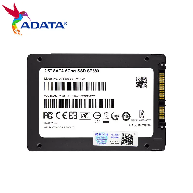 ADATA SSD 480GB Внутренний твердотельный накопитель для настольного компьютера 120GB 240GB 2,5-дюймовый SATA III жесткий диск HD Notebook SP580