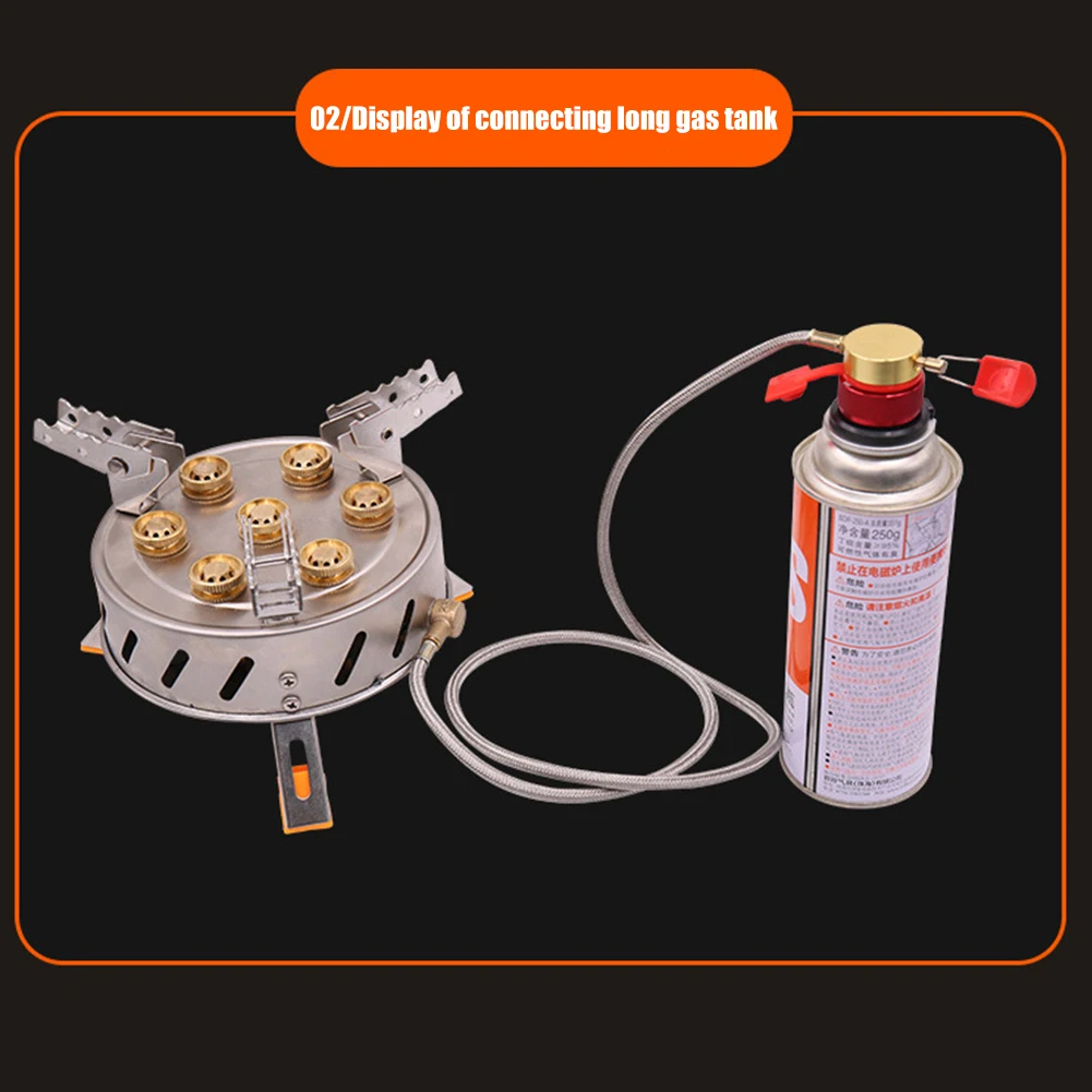 

Outdoor Camping Stove Stainless Steel 7-Head Portable Hiking Picnic Gas Fire Stoves Mountaineering Equipment