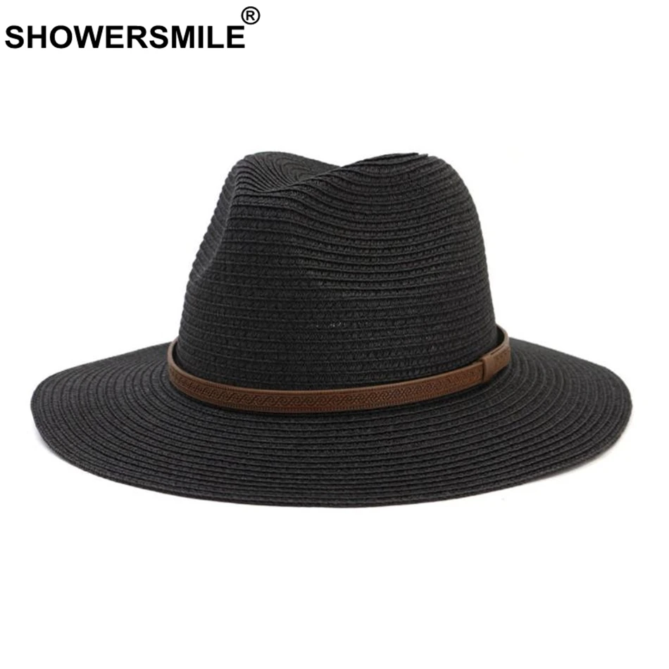 Шляпа SHOWERSMILE соломенная для мужчин и женщин Панама с декоративным поясом в