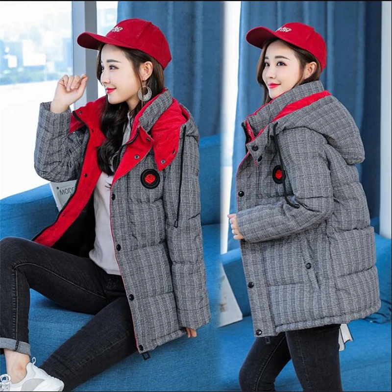 

2019 New Down cotton Women WinterJacket Hooded Coat Warm Loose Short Outerwear Casual clothing female parka 5XL S129