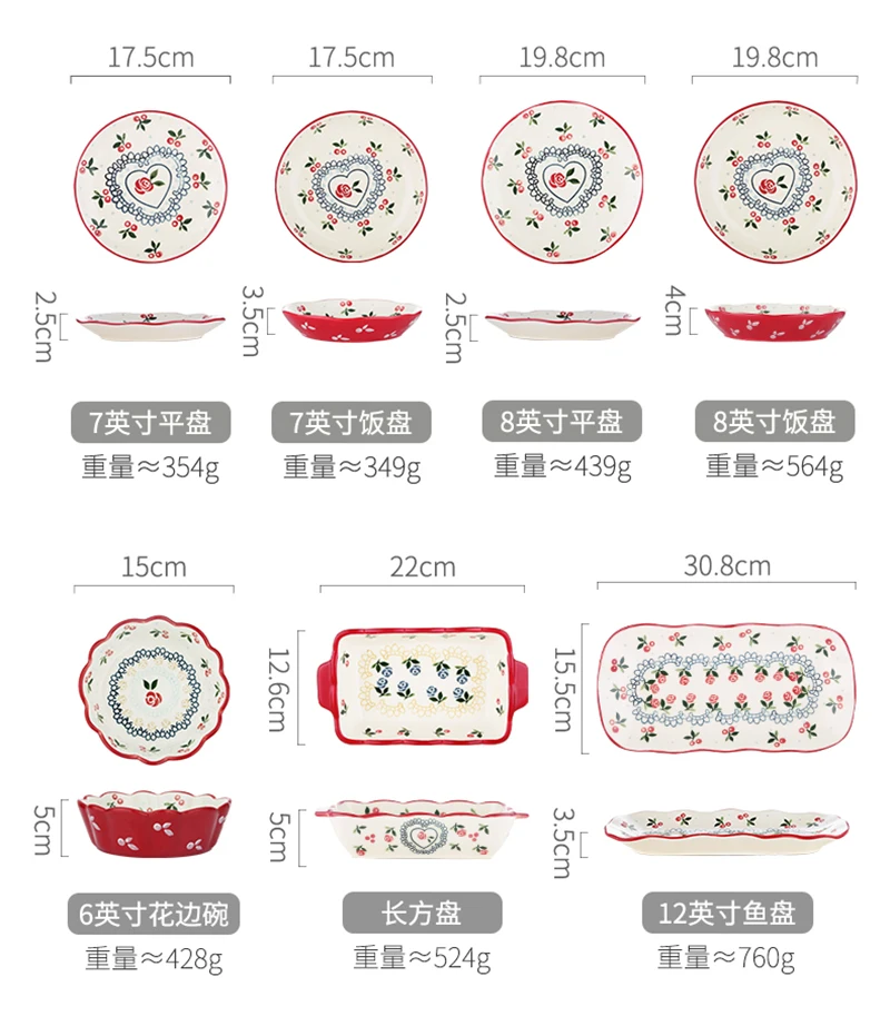 Cherry Ceramic Plate Salad Fruit Bowl Dessert Snack Japanese Dishes Rice Noodles Dinnerware Dish Flower Kitchen Plates | Дом и сад