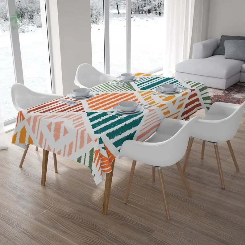 

Ethnic Tribal Mosaic Multicolor Ikat Print Waterproof Boho Pattern Geometric Tablecloth